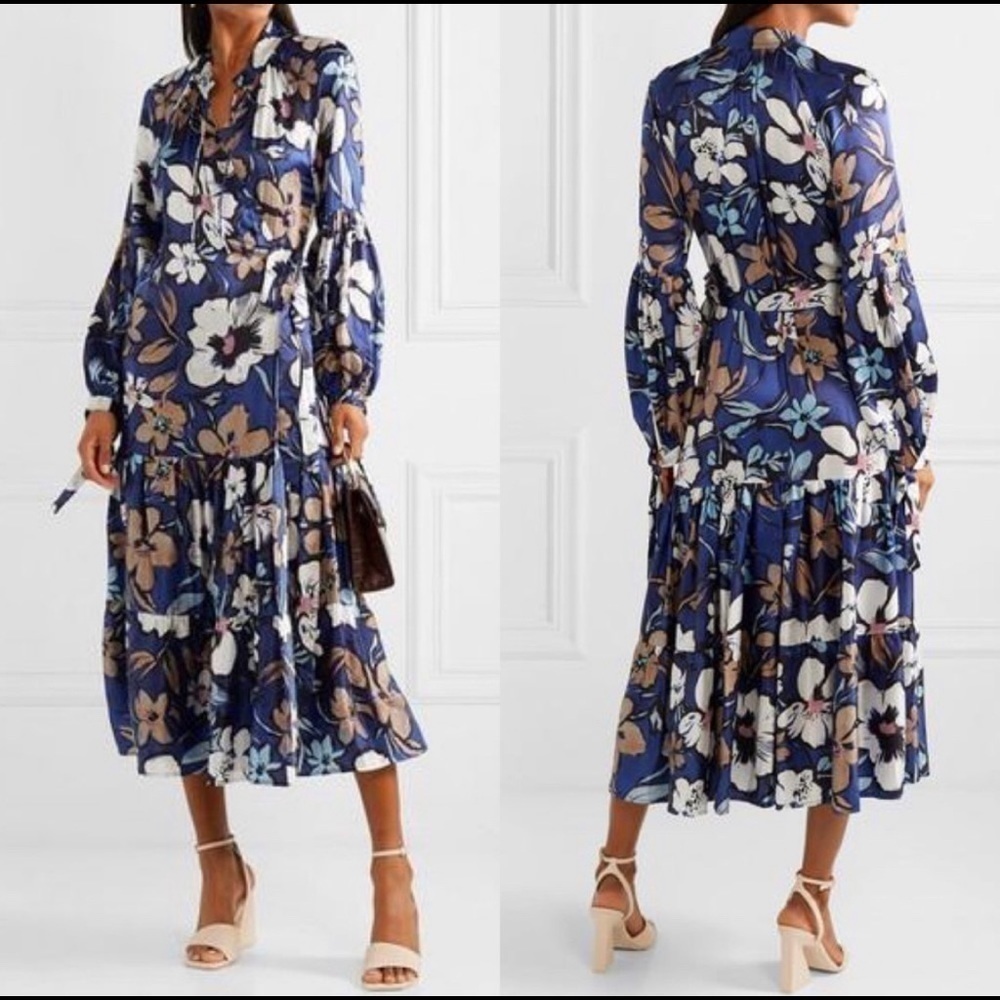 MUNTHE Hilda ruffled floral-print satin silk blend wrap dress